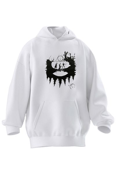 NMG TEKSTİL Φούτερ με κουκούλα Unisex Premium από βαμβακερό λευκό ινδικό φυλετικό τυπωμένο με 3 νήματα