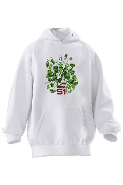NMG TEKSTİL Φούτερ Unisex Premium Βαμβακερό Λευκό Περιοχή Πράσινη με κουκούλα με 3 νήματα