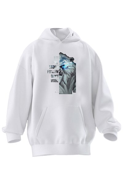 NMG TEKSTİL Φούτερ με κουκούλα Unisex Premium Βαμβακερό Λευκό Volibear Lol με στάμπα με 3 νήματα