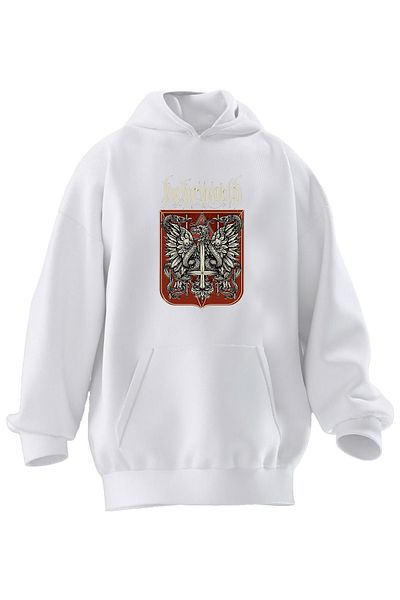 NMG TEKSTİL Φούτερ Unisex Premium Βαμβακερό Λευκό Behamoth Μαύρο με κουκούλα με 3 νήματα