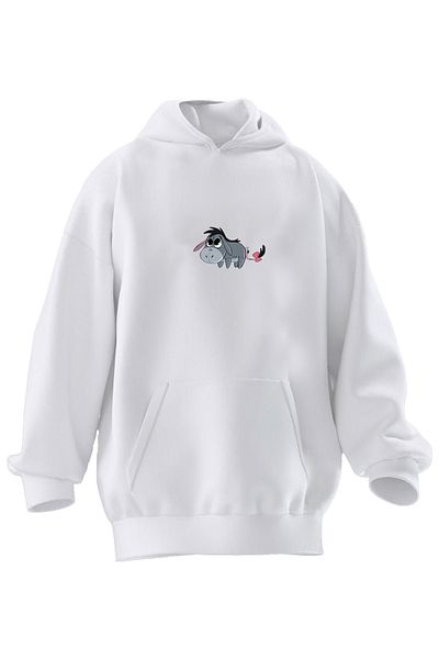 NMG TEKSTİL Φούτερ Unisex Premium Βαμβακερό Λευκό Μικρό Σιπά με κουκούλα με 3 νήματα