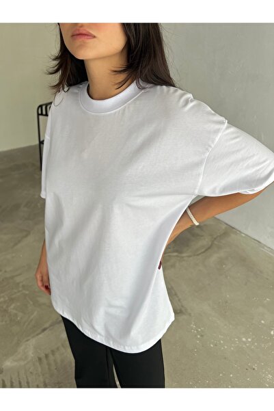 coaksco Unisex Crew Neck Oversize Fit Single Jersey White T-Shirt