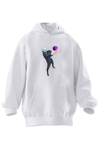 NMG TEKSTİL Φούτερ Unisex Premium Βαμβακερό Λευκό Μωβ Μαζική στάμπα με κουκούλα 3 νημάτων