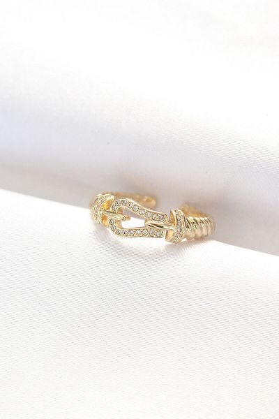 Skygo Gold Colored Zircon Stone Adjustable Ring - Designed Belt Buckle - TJ-BYK3099
