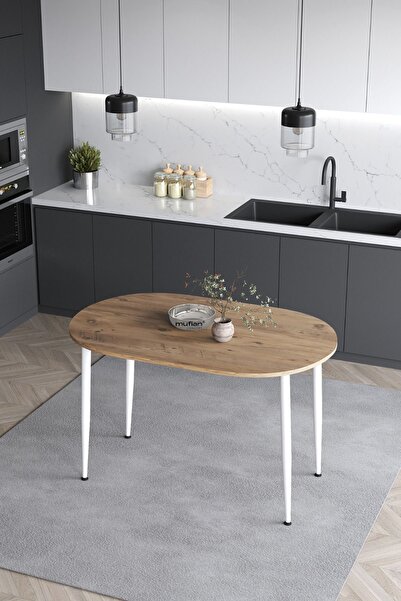 Mufian Concept Melinda 60x90 Cm İskandinav - Bohem Oval Çam Beyaz Ayak Mutfak...