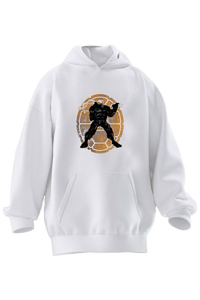 NMG TEKSTİL Scut alb portocaliu - Hanorac unisex cu glugă cu 3 fire cu imprimeu Ninja