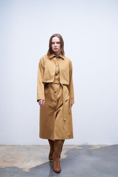 QANU Rüzgarlıklı Trençkot Camel