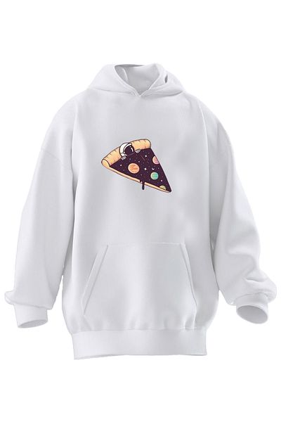 NMG TEKSTİL Φούτερ με κουκούλα Unisex Premium Cotton White Pizza Astronaut με 3 νήματα