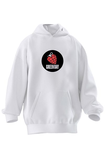 NMG TEKSTİL Φούτερ Unisex Premium Βαμβακερό Λευκό Πράσινο Ημέρα με στάμπα 3 νημάτων με κουκούλα