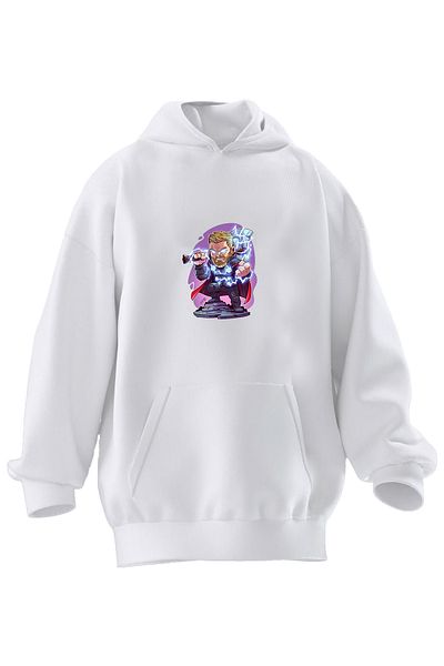 NMG TEKSTİL Φούτερ με κουκούλα Unisex Premium Cotton White Electric Hero με στάμπα 3 νημάτων