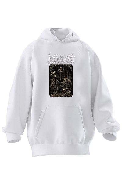 NMG TEKSTİL Φούτερ με κουκούλα Unisex Premium βαμβακερή λευκή αφίσα Behmont με στάμπα 3 νημάτων