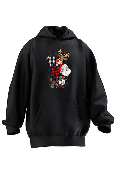 NMG TEKSTİL Bumbac negru unisex premium - Hanorac cu glugă cu imprimeu de Anul Nou