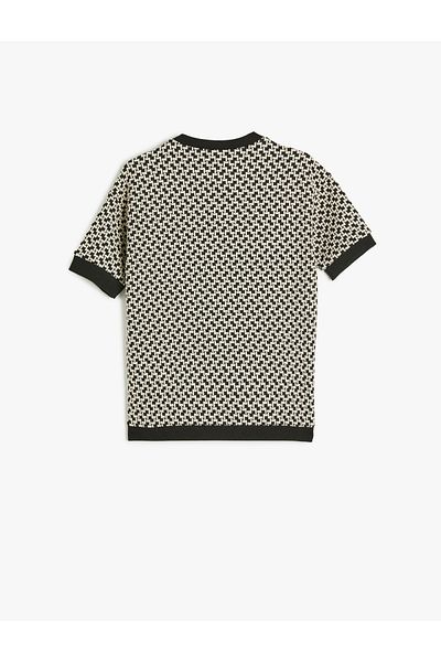 Koton Gestricktes Jacquard-Kurzarm-Sweatshirt mit Rundhalsausschnitt