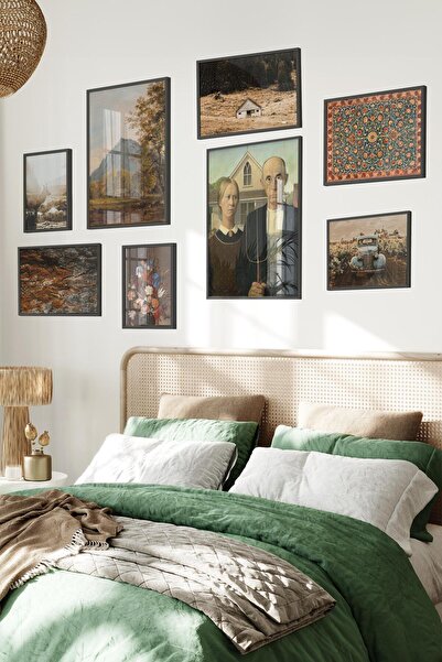 Postifull Siyah Tablo Seti, 8 Adet Çerçeve Seti,Vintage - Kahverengi Rustic T...