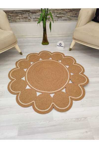 my doğa store jüt Hasır görünümlü Desenli Modern El Örgüsü daire Halı Kilim