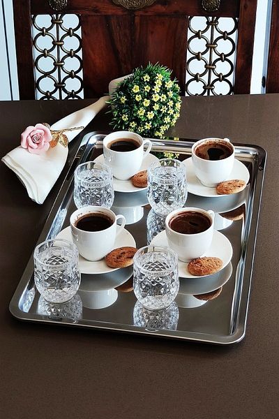 Vipkitchen 2 Pieces Lux Steel Rectangular Serving Tea Coffee Dessert Tray 43X28