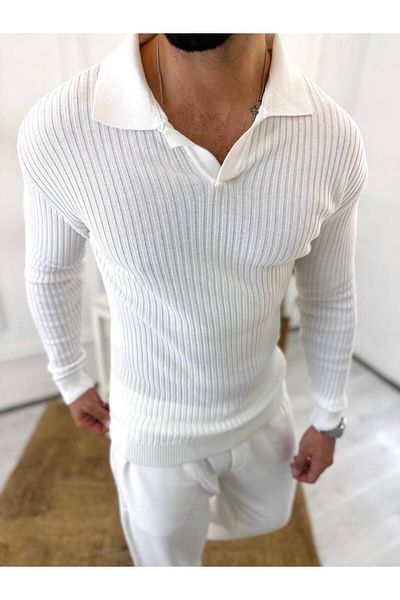 elkumoda Pullover Slim Fit Polo Collar Ribbed Soft Textured Non-Pilling Sweatshirt
