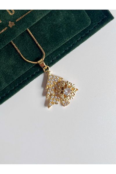 Miltonia Christmas Christmas Tree Rotating Snowflake Steel Necklace