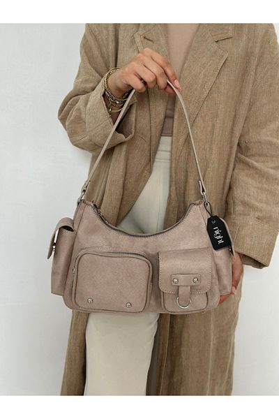 Night Geantă de mână și de umăr pentru femei Whitney Model Suede Cream
