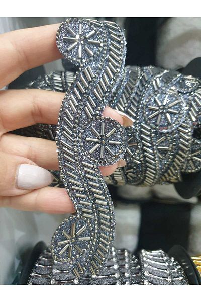 ESRA ŞELEM Asymmetrical Model Anthracite Decorative Strip - Accessory with Iron, Clothing Hobby