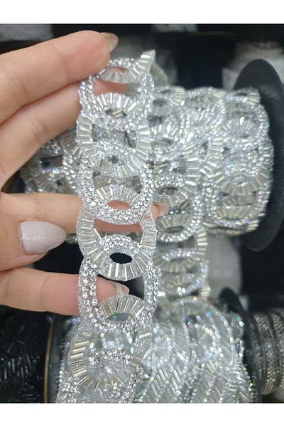 ESRA ŞELEM Silver Color Circular Decorative Strip - Jewelled Beaded Ironing Accessory, Applique Clothing Hobby
