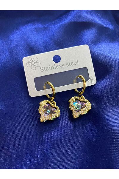 STAİNLES Sparkling Heart Earrings - Steel Princess