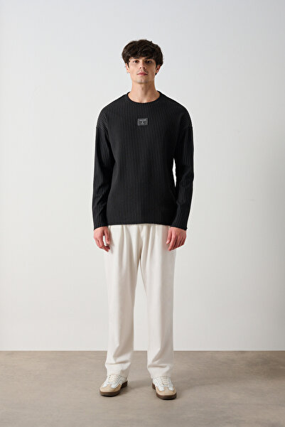 İLKCET MODA Ανδρικό φούτερ Oversize με ραβδώσεις μπροστά