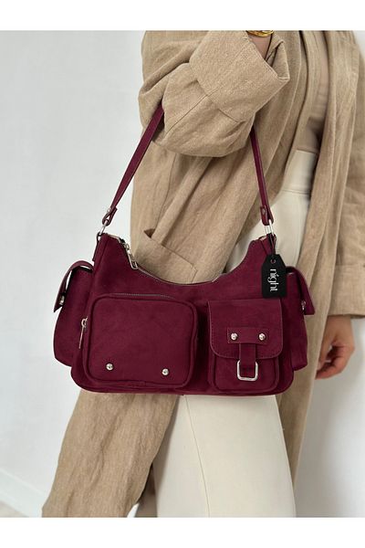 Night Geanta de mana si umar dama Whitney Model Suede Claret Red
