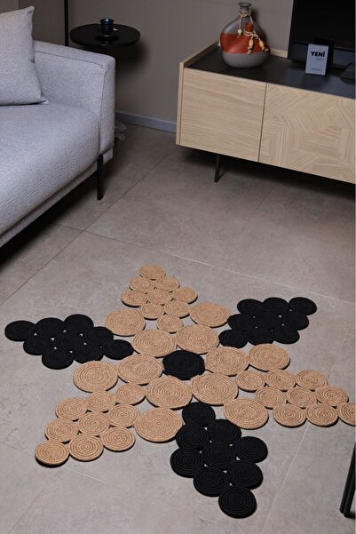 my doğa store jüt Hasır görünümlü Desenli Modern El Örgüsü daire Halı Kilim