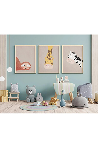 woodhomeworks Ahşap Çerçeveli 3 Lü Soyut Tablo Home Ev Salon Oturma Odası Yat...