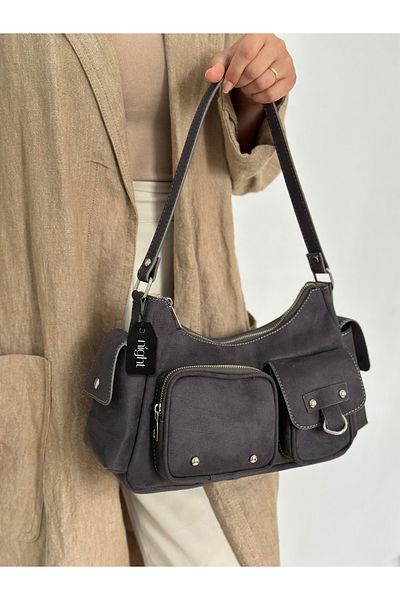 Night Geantă de mână și de umăr pentru femei Whitney Model Suede Grey