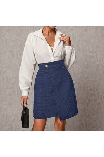 By ÖTE Tweed Fabric Button Detailed Zippered Pencil Skirt
