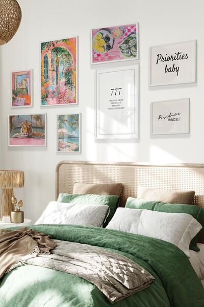 Postifull Beyaz Tablo Seti, 8 Adet Çerçeve Seti,Rengarenk Maximalist Temalı G...