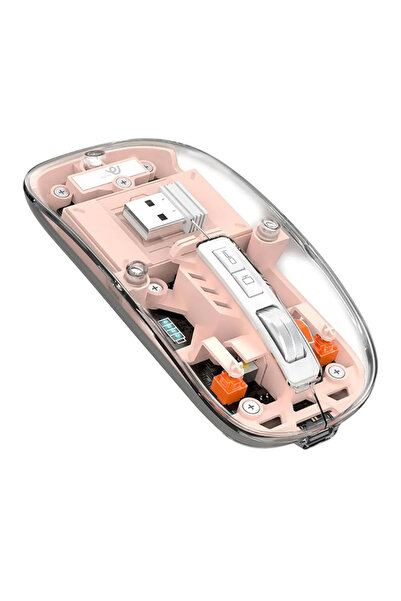 SKYNEX Sessiz Kablosuz Mouse, 2.4Ghz+Bluetooth 5.0 Şarj edilebilir Mouse, 2400 DPI şeffaf Gaming Mouse