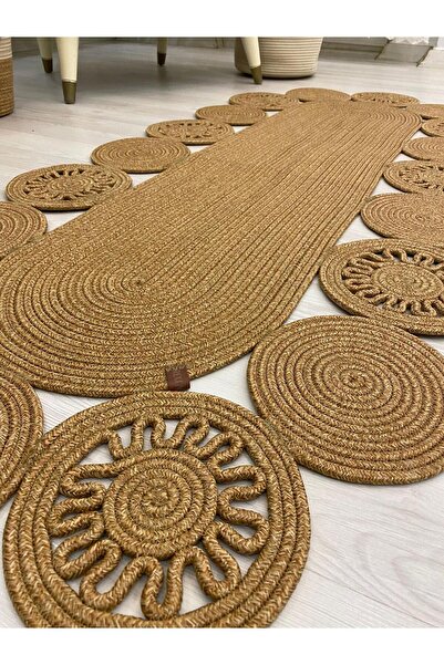 my doğa store jüt Hasır görünümlü Desenli Modern El Örgüsü oval Halı Kilim