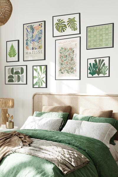 Postifull Siyah Tablo Seti, 8 Adet Çerçeve Seti,Yeşil Minimalist Temalı Galer...