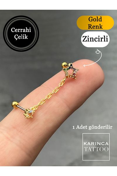 Karınca Piercing Star Chain Combination - Ear and Helix Tragus Piercing