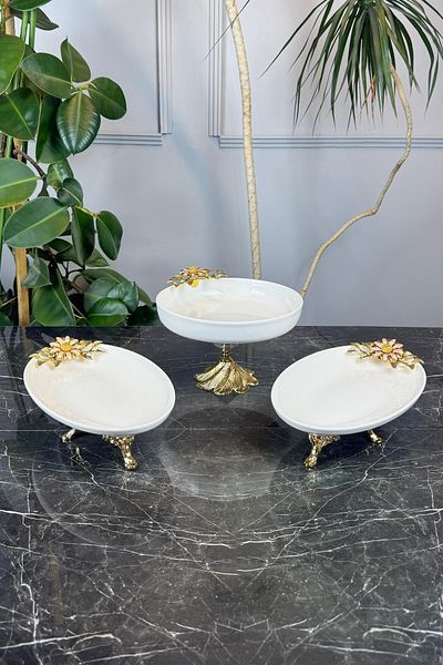 MAY HOME Papatya 3-Piece Porcelain Footed Bowl Plate Presentation Set