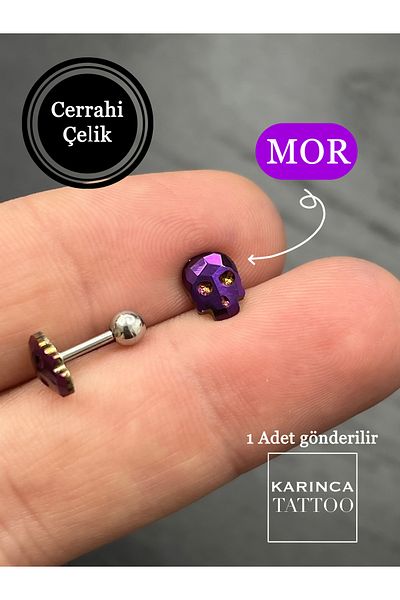Karınca Piercing Disco Rock Skull Zircon Stone Conch Flat Tragus Helix Ear Piercing Earrings