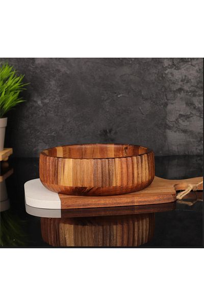 MİEN 19 cm Wide Curve Acacia Bowl