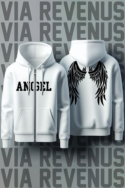 Vordevia Dark Angel Front and Back Printed Unisex Zippered Hooded White Sweatshirt Cardigan