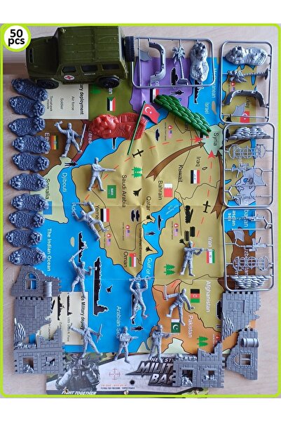 OYUNCAKSAHİLİ Asker Seti 50 Parça Komando Çekbırak Jip Oyuncak Ayakta Duran F...