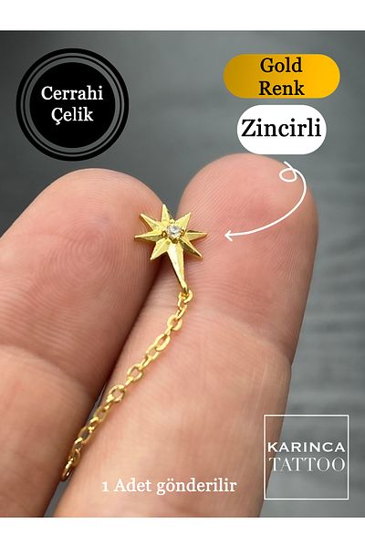 Karınca Piercing Star Chain Extension Zircon Stone Combination Piercing Tragus Conch Flat Helix Piercing