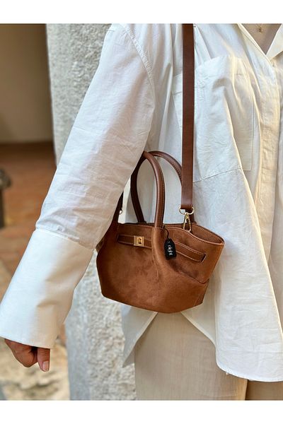 Night Geantă de mână și de umăr pentru femei Denise Model Suede Tan