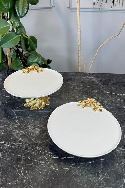 MAY HOME Papatya 2-Piece Footed Porcelain Serving Plate Set