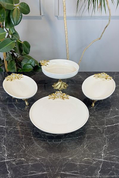 MAY HOME 4 Piece Bron Gold Porcelain Tableware Serving Set - Food, Salad and Appetizer Plate