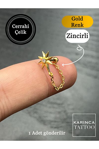 Karınca Piercing Star Chain Extension Zircon Stone Combination Piercing Tragus Conch Flat Helix Piercing