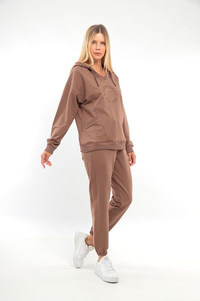 SOCCER Hooded Large Size Women's Sweat Tracksuit Set 2 Thread 21642