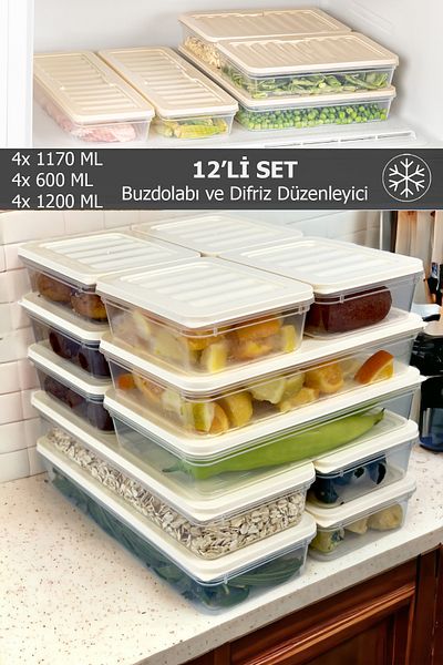 FİTHOME 12Pcs Fitbox Storage Container Refrigerator and Freezer Organizer Airtight Set