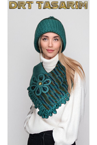 drt tasarım Anatolia Neck Collar Beret Set Blue Themed with Fancy Edges